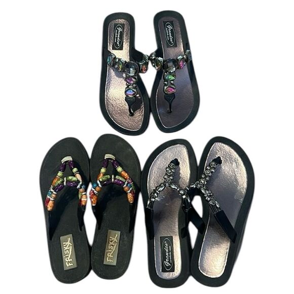 2pr Grandco & 1 pr Frisky sz6 wedge thong sandals rubber type material EUC - Picture 1 of 16
